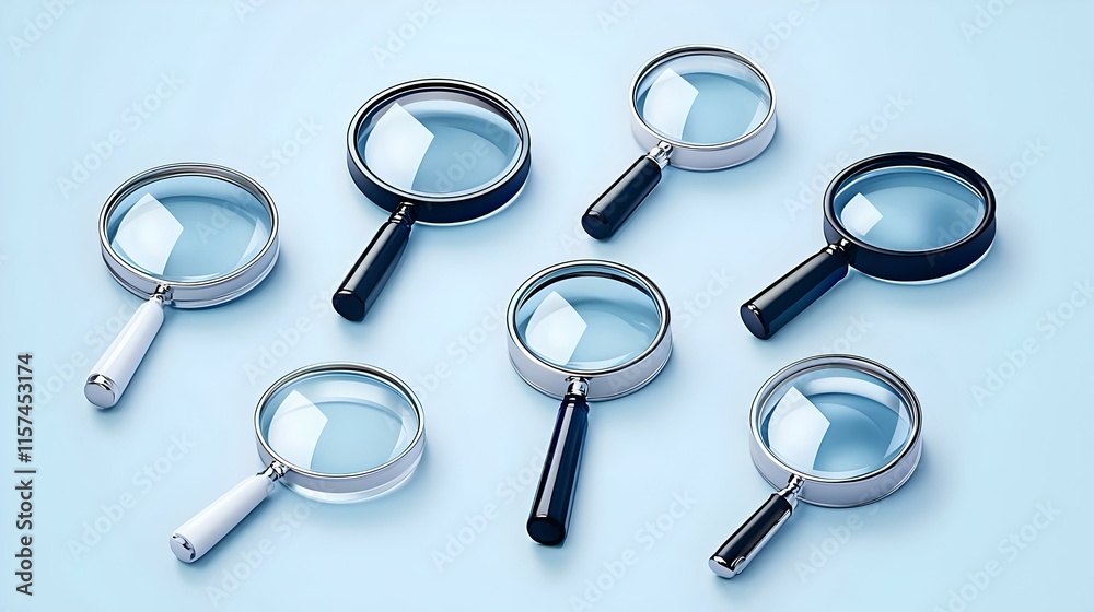 Magnifying Glasses on Blue Background for Search and Discovery Magnifying Glasses on Blue Background for Search and Discovery