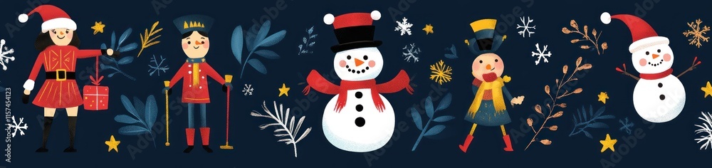 Charming Christmas Characters Festive Winter Border Design