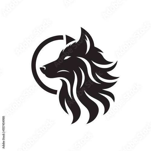 Black Color Wolf silhouette design Vector Illustration, Solid White Background 16.eps