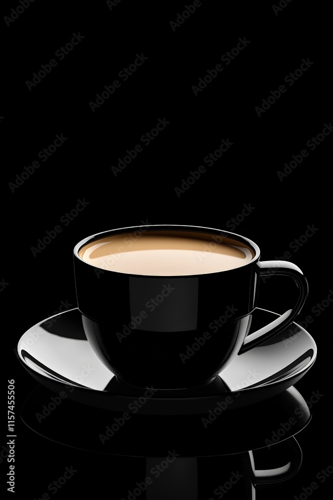 Black coffee cup on saucer with rich latte art. Elegant beverage presentation for coffee lovers, cafes, and home barista settings. Perfect for branding and marketing. Black coffee cup on saucer with rich latte art. Elegant beverage presentation for coffee lovers, cafes, and home barista settings. Perfect for branding and marketing.