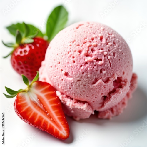 Wallpaper Mural Pink strawberry ice cream scoop on white surface. Fresh strawberry slices accompany the ice cream. Delicious dessert close up on white plate. Freshness concept. Summer treat. Sweet food. Cold dessert. Torontodigital.ca