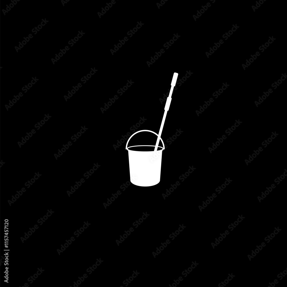 Mop and bucket icon isolated on dark background Mop and bucket icon isolated on dark background