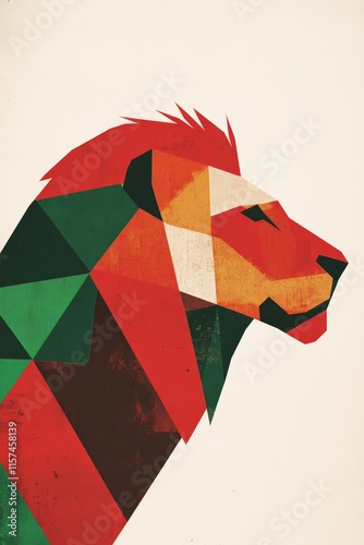 Colorful geometric lion illustration representing strength, courage, and leadership in art, design, and creative projects. Ideal for branding or wildlife themes. photo