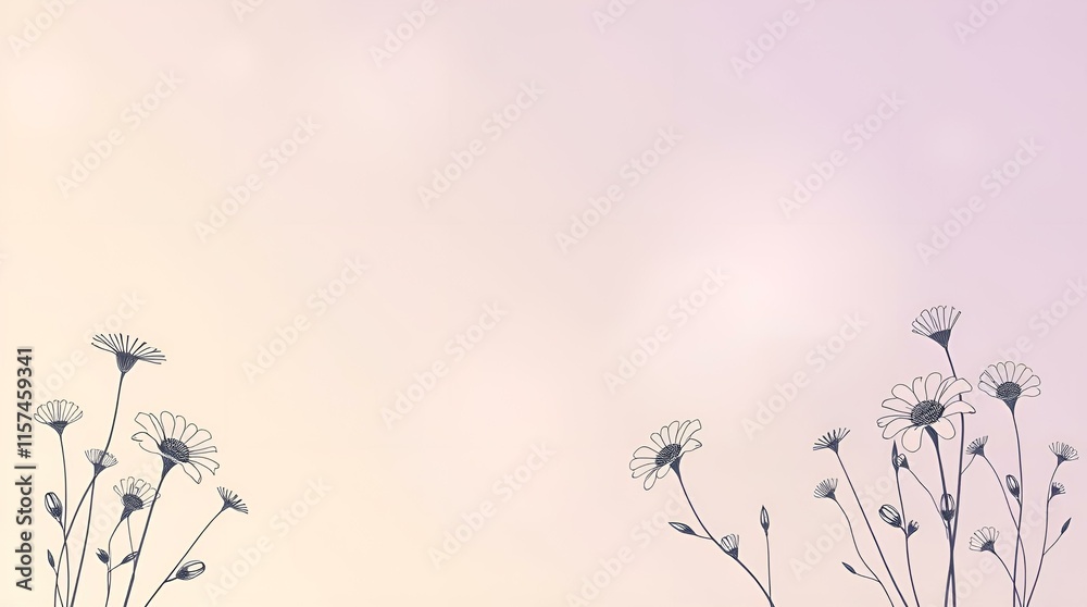 Fototapeta premium Minimalist floral drawing in beige tones with copy space