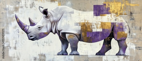 Creative rhino artwork with vibrant colors and abstract design, perfect for wildlife conservation themes, nature art, and modern home decor. Unique animal illustration. photo