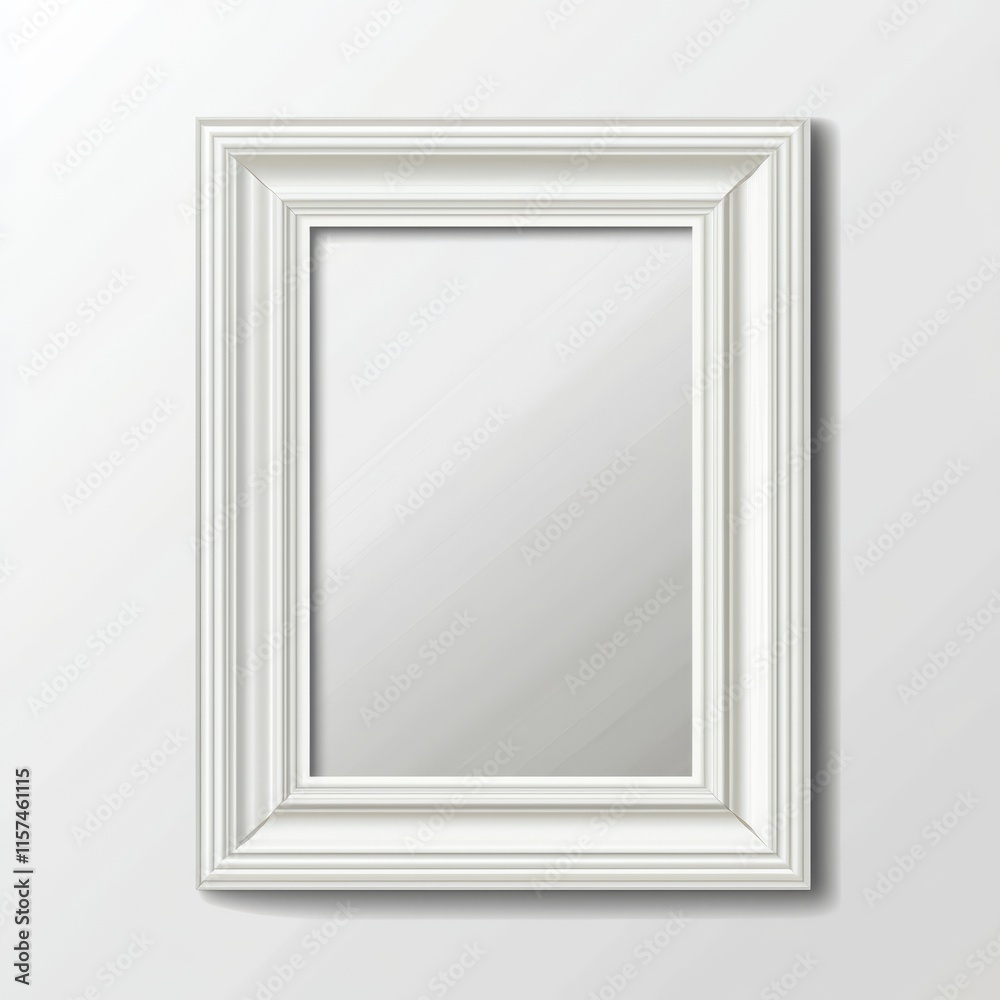 Elegant White Frame Mirror: A classic, rectangular mirror with a wide, ornate white frame, perfect for adding a touch of sophistication to any interior design. Elegant White Frame Mirror: A classic, rectangular mirror with a wide, ornate white frame, perfect for adding a touch of sophistication to any interior design.