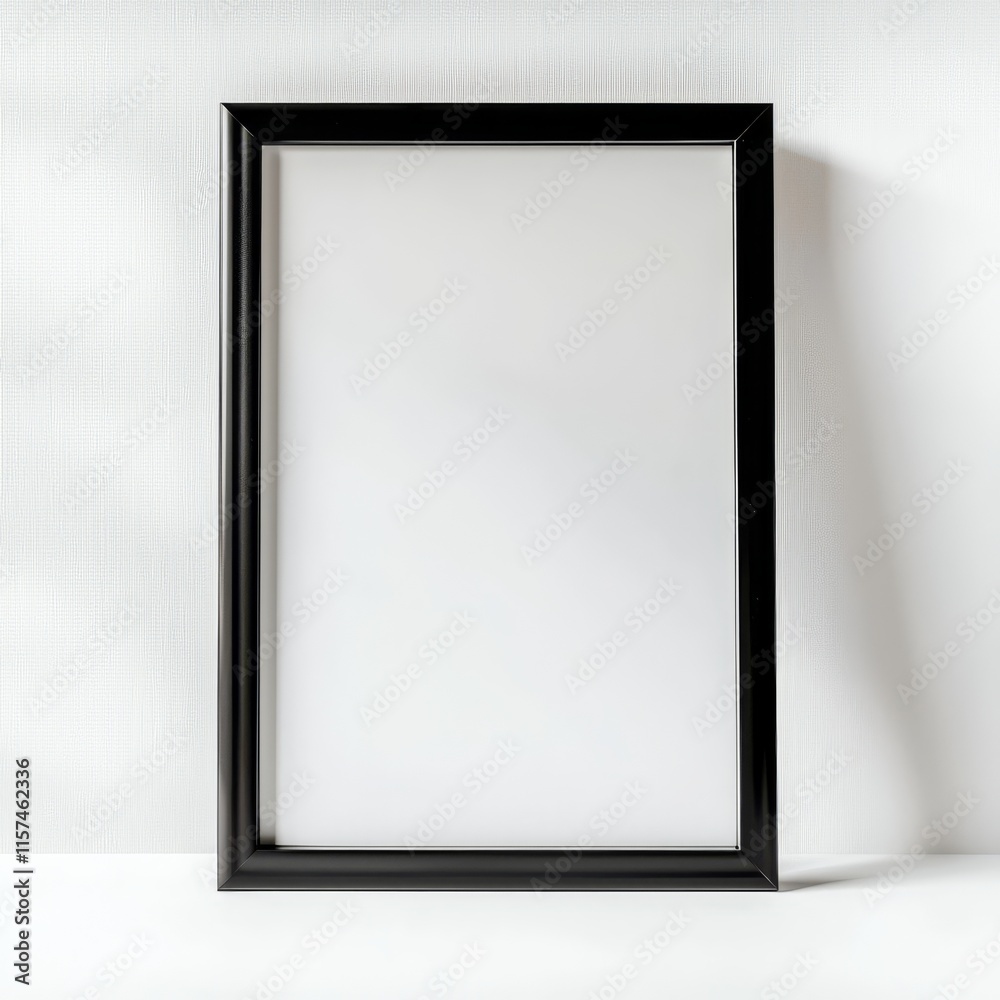 Black Frame Mockup: Elegant simplicity. A clean, modern black picture frame stands upright against a minimalist backdrop, ready to showcase your artwork or design. Black Frame Mockup: Elegant simplicity. A clean, modern black picture frame stands upright against a minimalist backdrop, ready to showcase your artwork or design.