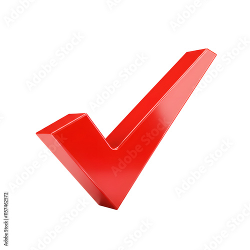 A bold 3D red tick mark on a transparent background
