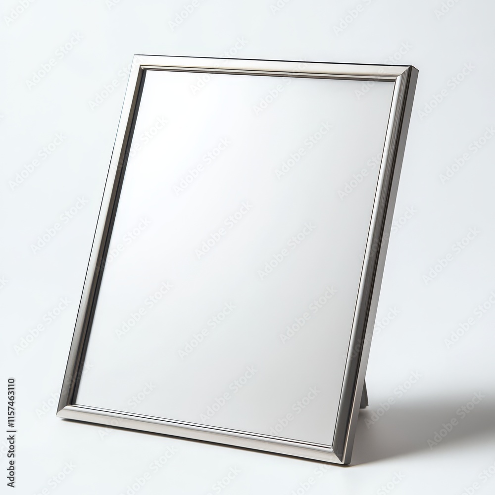 Modern Silver Picture Frame: A sleek and contemporary silver picture frame with a stand, perfect for displaying your favorite memories or artwork. Modern Silver Picture Frame: A sleek and contemporary silver picture frame with a stand, perfect for displaying your favorite memories or artwork.