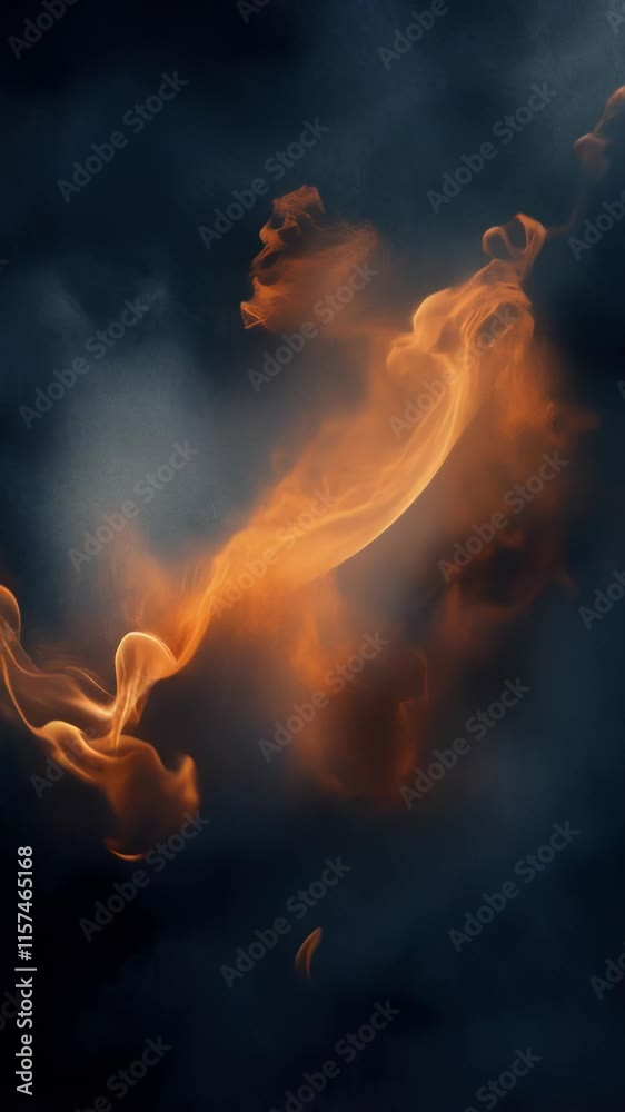 Abstract colorful smoke waves floating on a dark background. Vertical video