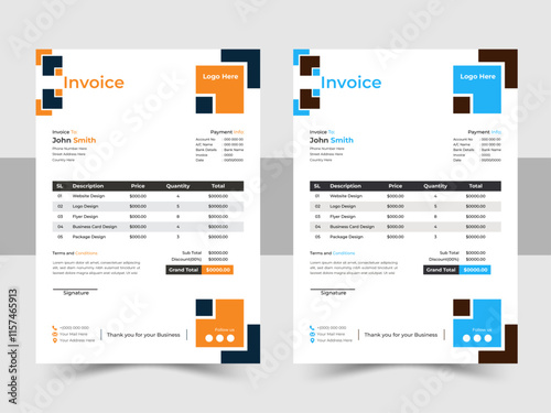 Minimal Corporate Business Invoice design template, Creative invoice template, payment agreement design and business invoice design
