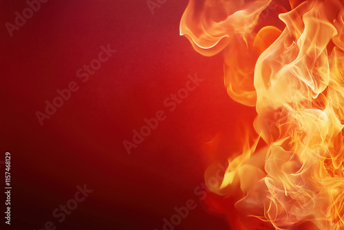 Vibrant flames dancing against a rich red background in a dramatic display of fire