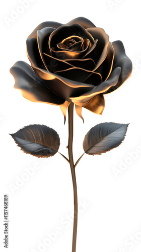 Black gold rose flower render, isolated on transparent background