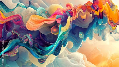 Colorful abstract fluid art composition with swirling shapes and vibrant patterns