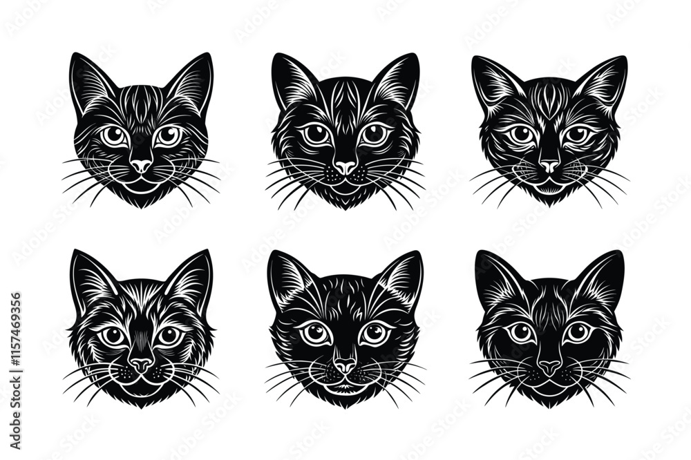Fototapeta premium set of black cats head