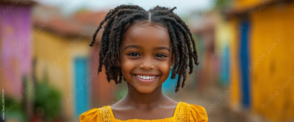 Portrait of a Smiling Young Girl with Dreadlocks in a Colorful Urban Setting Portrait of a Smiling Young Girl with Dreadlocks in a Colorful Urban Setting