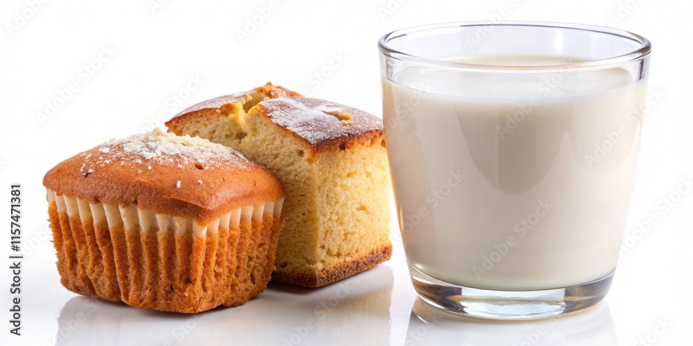 Homemade cake with milk, white background. Homemade cake with milk, white background.