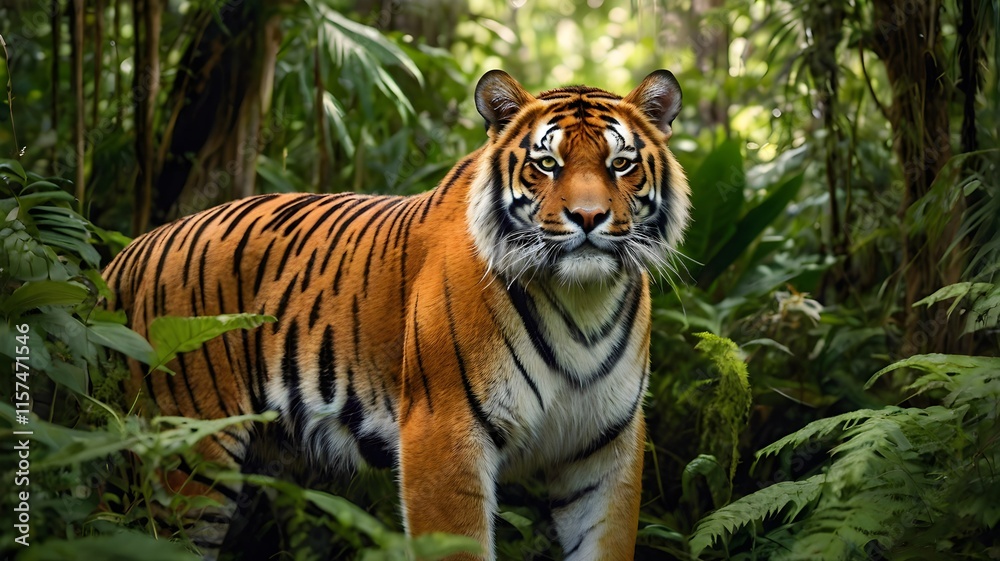 Fototapeta premium Majestic Tiger in Lush Tropical Forest