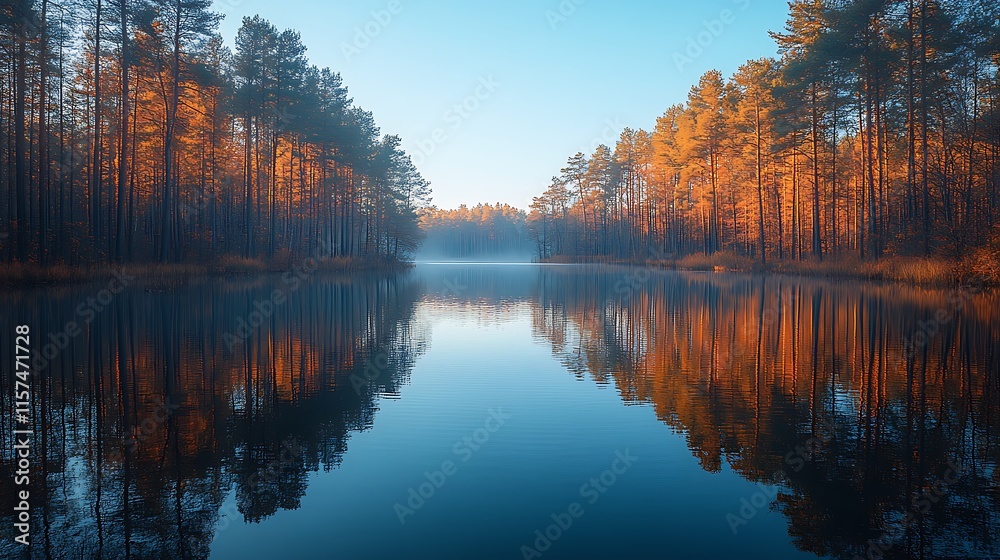 Fototapeta premium Autumnal Reflections In A Calm Forest Lake