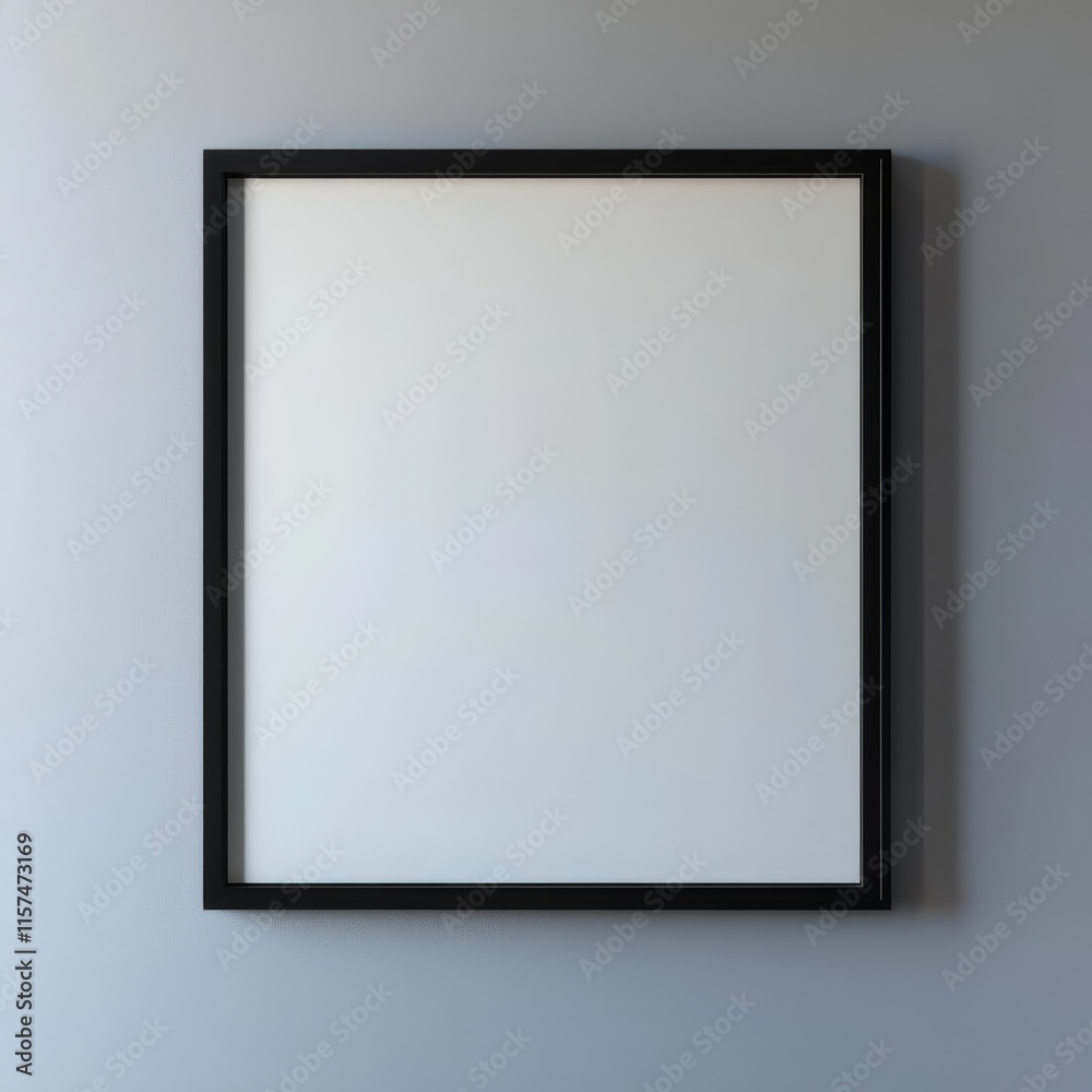 Black Frame Mockup: Minimalist black frame against a subtle gray background. Perfect for showcasing artwork, photography, or branding design.  