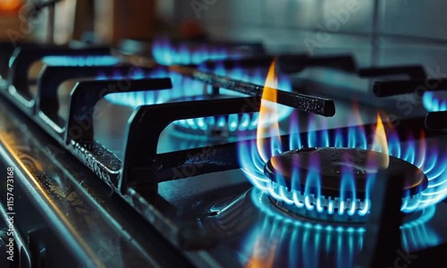  Blue gas flame on a kitchen stove, symbolizing rising gas prices photo