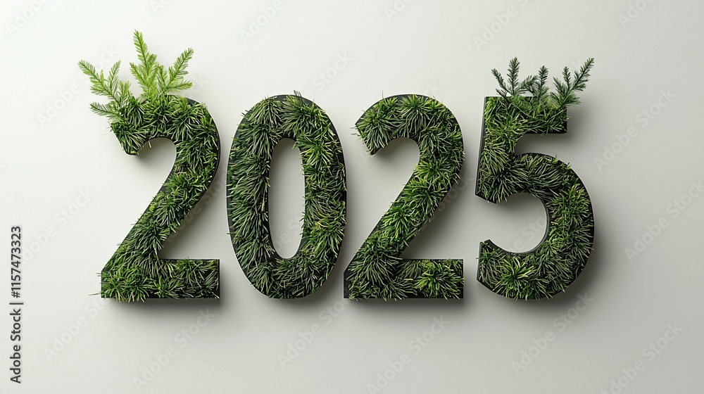2025 New Year made of green plants on white background. 2025 New Year made of green plants on white background.