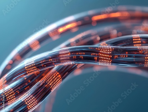 Macro shot of the quantum key distribution fiber optic cable, transmitting encrypted data securely