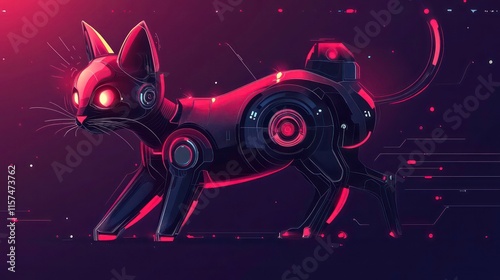 Robot cat. Illustration of fururistic technology. Banner, poster, cover, brochure or presentation design. photo