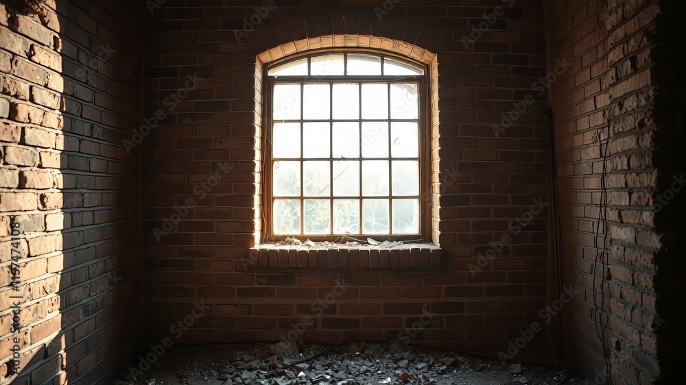 Broken Brick Wall Window - Decaying Architecture, Dramatic Light Broken Brick Wall Window - Decaying Architecture, Dramatic Light