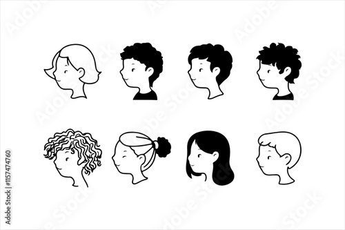 Children's Profile Silhouettes – Boy and Girl Head Views, Perfect for Minimalist Design and Icons