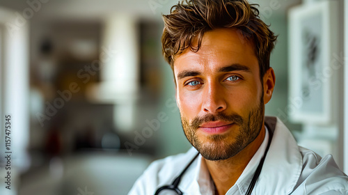 A close-up portrait of a doctor with a serious expression, symbolizing professionalism, expertise, and dedication to healthcare.