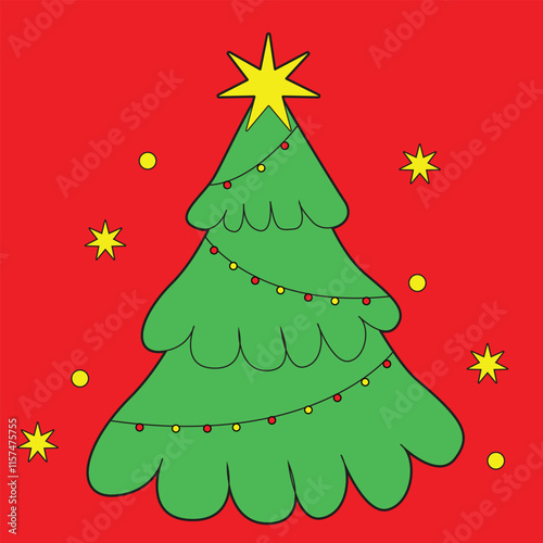 Christmas Tree Decor Vector. Colorful Christmas.