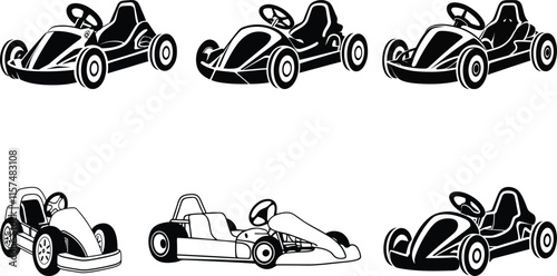New style Go-Kart set silhouette vector, Go-Kart line art vector