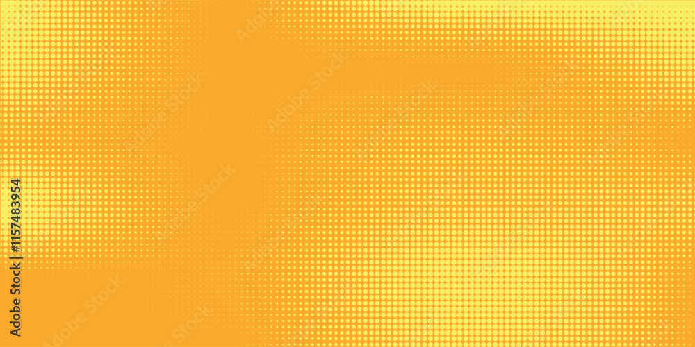 Yellow halftone pattern. Retro comic gradient background. Bright orange pixelated dotted texture overlay. Cartoon pop art faded gradient pattern.