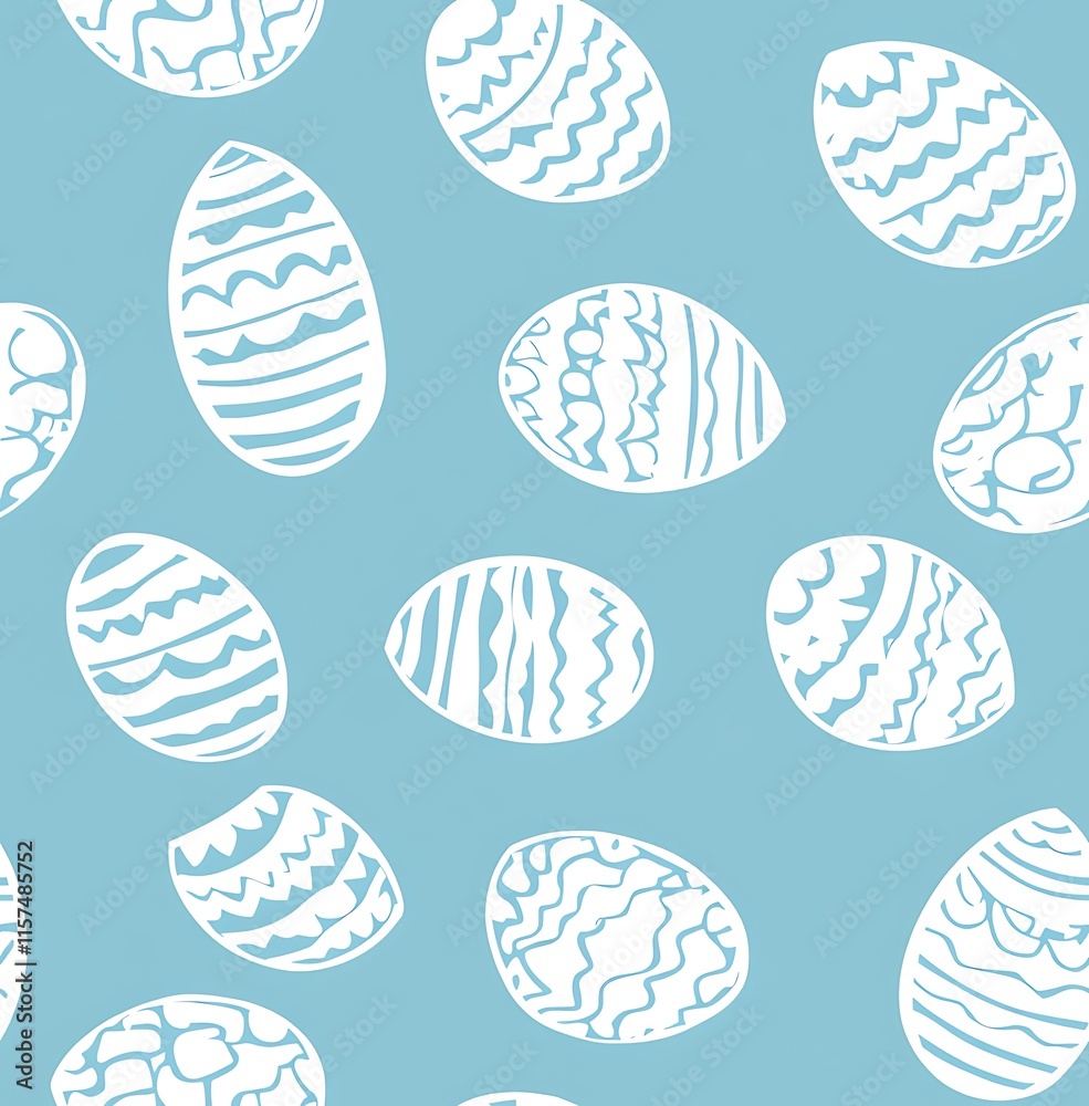 A seamless pattern of white line-drawn Easter eggs on a light blue background, easter seamless pattern A seamless pattern of white line-drawn Easter eggs on a light blue background, easter seamless pattern