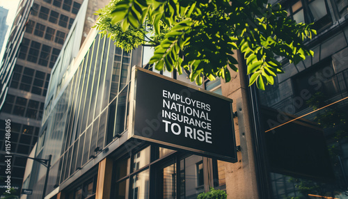 Employers National Insurance to rise is written on a city-centre sign in a city business and financial district