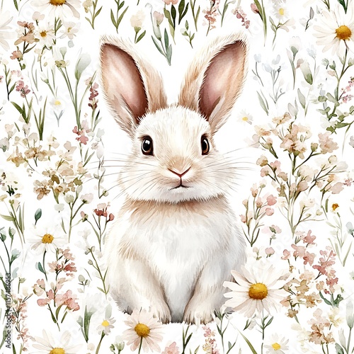 A seamless pattern with watercolor cute bunnies, easter pattern photo