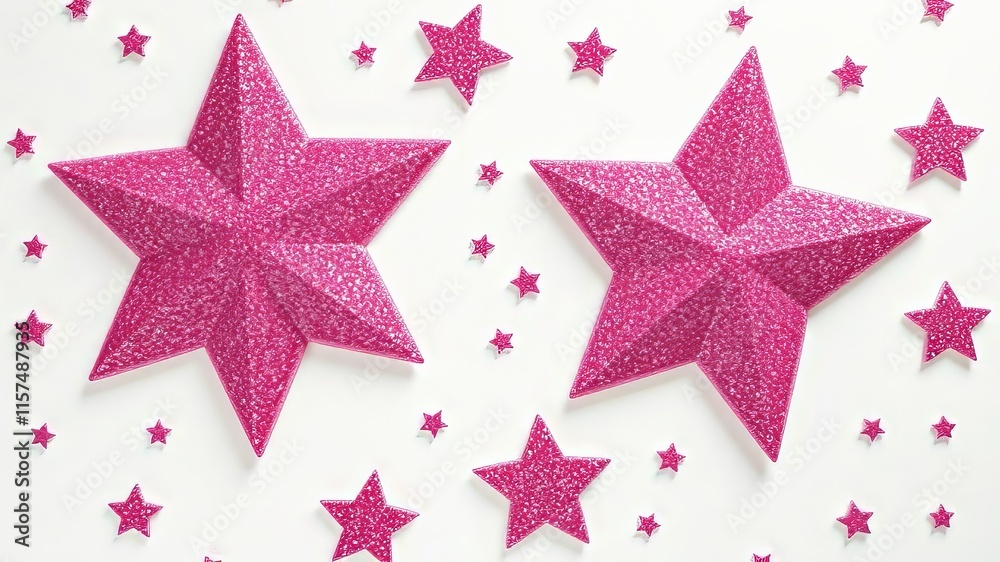 Glitter Pink Stars Pattern, White Background, High Resolution Glitter Pink Stars Pattern, White Background, High Resolution