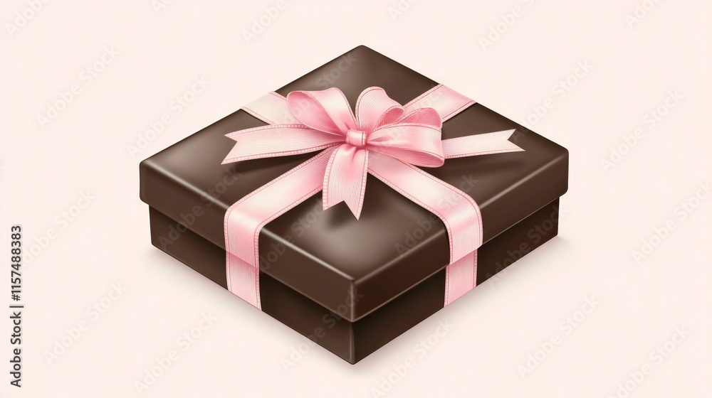 Obraz premium Elegant Brown Gift Box with Pink Ribbon Perfect for Celebrations, Birthdays, Anniversaries, and Special Occasions in a Soft Neutral Background