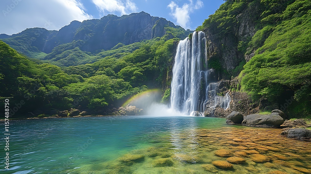 Fototapeta premium Majestic waterfall cascading into a serene pool.
