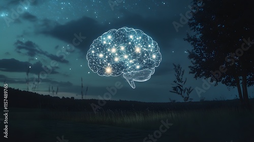 Innovative brain imagery outdoor night scene digital art nature aerial view cognitive technology concept photo