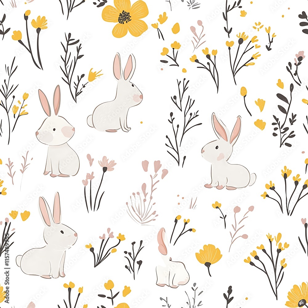 A seamless pattern with watercolor cute bunnies, easter pattern A seamless pattern with watercolor cute bunnies, easter pattern