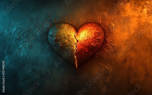 A Broken Heart: A Glowing Symbol of Lost Love and Painful Separation on a Textured Background