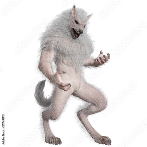 Bild auf Leinwand 3D rendered white werewolf isolated on transparent background