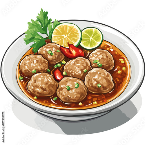 Indonesian Bakso Meatball Soup Illustration