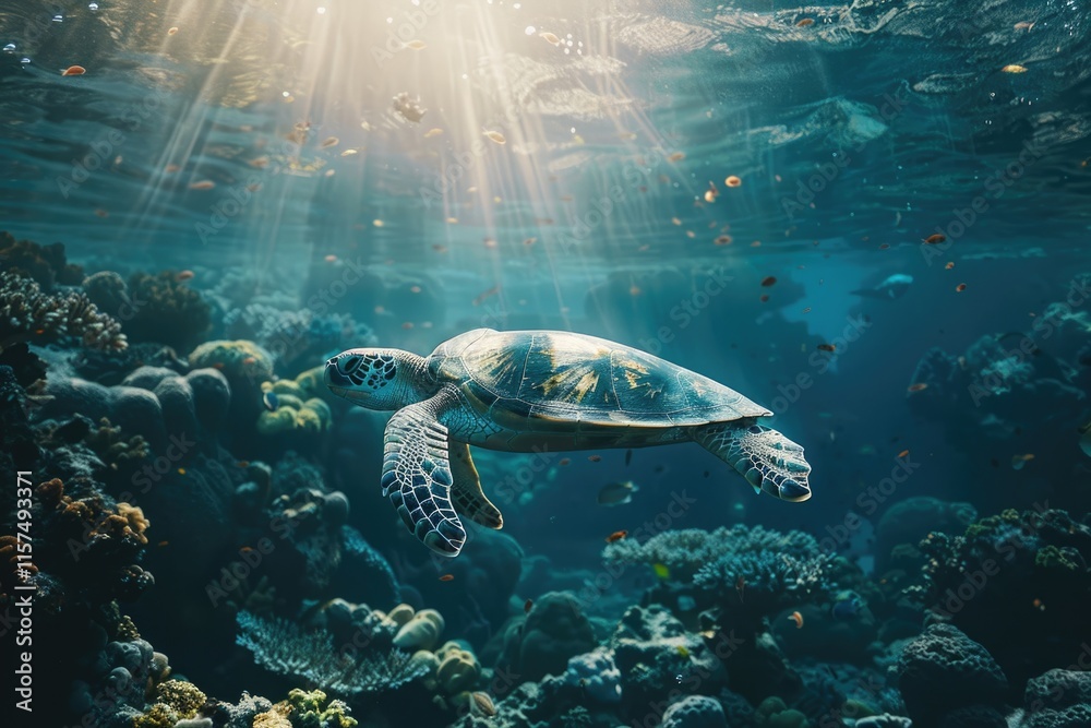 Fototapeta premium Maldives Divers Explore Underwater Wildlife and Coral Reefs