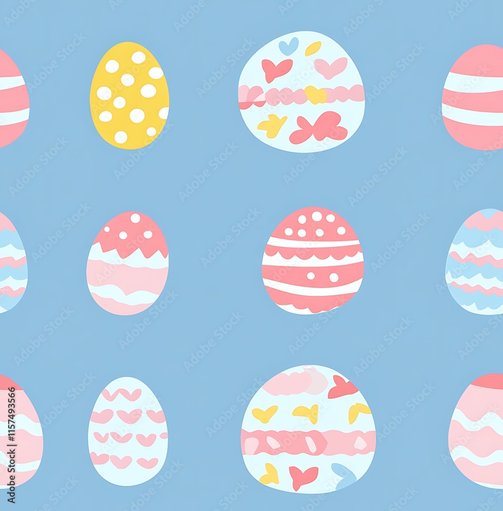 Cute pastel Easter egg seamless pattern, blue background Cute pastel Easter egg seamless pattern, blue background
