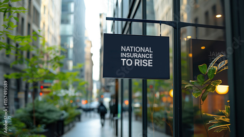 National Insurance to rise is written on a black city-centre sign in a city business and financial district photo