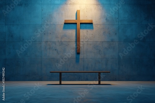 Serene Sanctuary A Minimalist Church Interior with a Wooden Cross photo