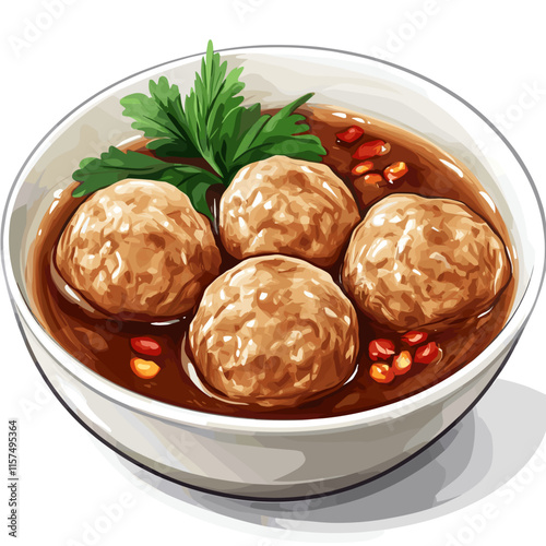 Indonesian Bakso Meatball Soup Illustration